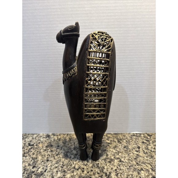Other - Vintage Handcrafted Wood Camel With Embossed Metal Body Plate‎ 12" Tall